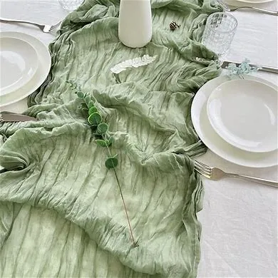[CTGVS] Chemin de table tissu de gaze rustique vert sauge